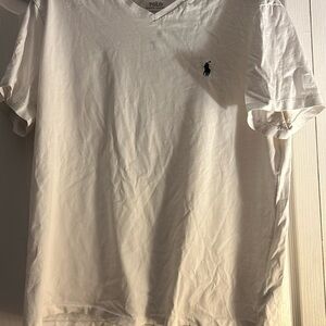 Women’s POLO Ralph Lauren all white blue logo v-neck tshirt
